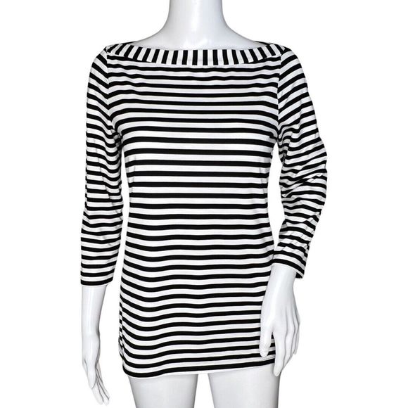 Manoukian Shirt Womens‎ Small Black White Striped Tee TShirt Essential Casual - Picture 1 of 7